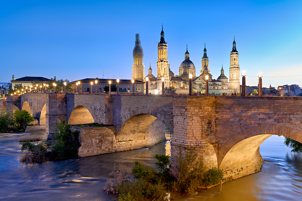 Zaragoza. Saragossa. Aragon. Spain. Cathedral Basilica of Our Lady of the Pillar and river Ebro at sunset Digital Download