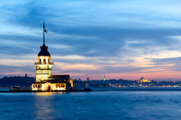 View of Maidens Tower on Bosphorus at sunset in Istanbul Digital Download