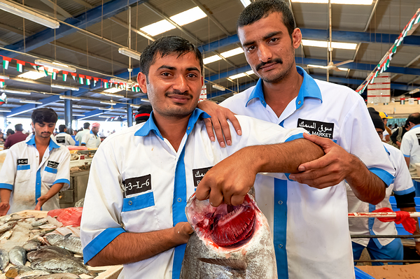 Fishmongers show fresh catch at market in Dubai UAE Digital Download
