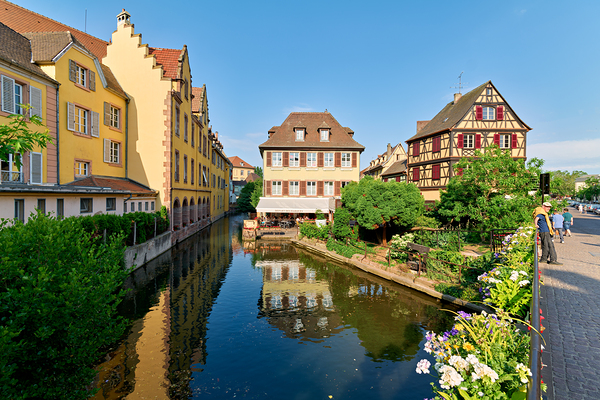 Visitors enjoy sunny day by canals in Colmar France Digital Download