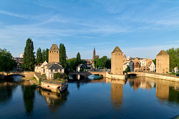Covered bridges in Strasbourg by the river on a clear day Digital Download