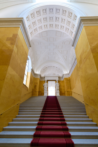 Steps in Residenz Palace in Munich with yellow walls and statues Digital Download
