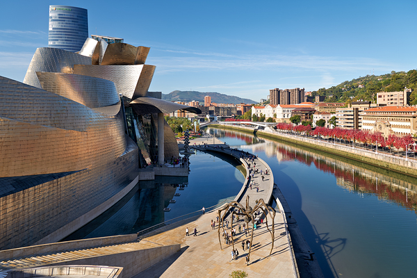 Construction and architecture near the river in Bilbao Spain Téléchargement Numérique