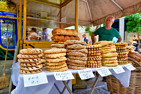 Food stall offers baked goods in downtown Athens Greece Digital Download