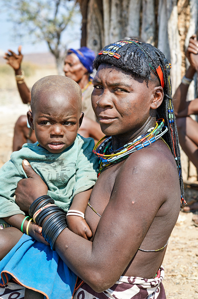 Portrait of young Zemba woman holding child in Kunene Region Digital Download