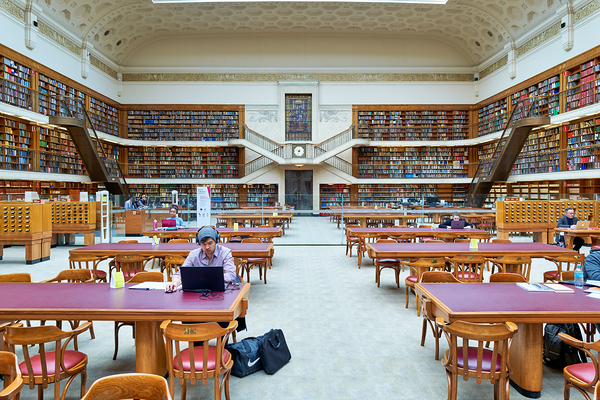 Grand library in Sydney with students and researchers at work Digital Download