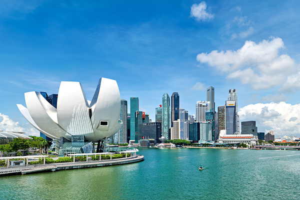 Visitors enjoy view of ArtScience Museum and city skyline in Sin Digital Download