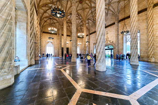 Visitors explore the interior of Lonja de la Seda in Valencia Sp Digital Download