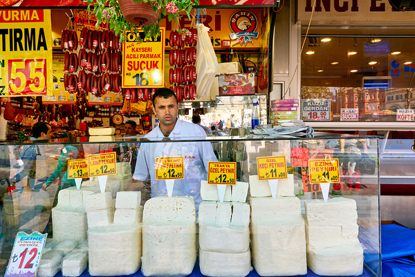 Cheese vendor at Grand Bazaar in Istanbul during busy hours Digital Download