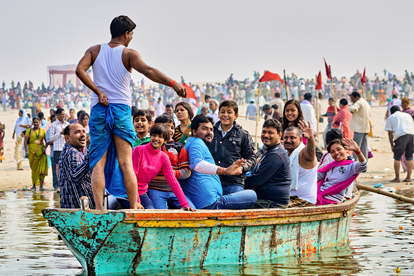 People sit on a boat on the Ganges River Digital Download