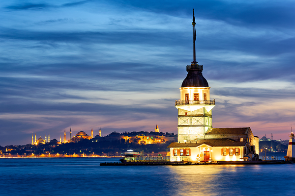 Sunset view of Maidens Tower on the Bosphorus in Istanbul Digital Download