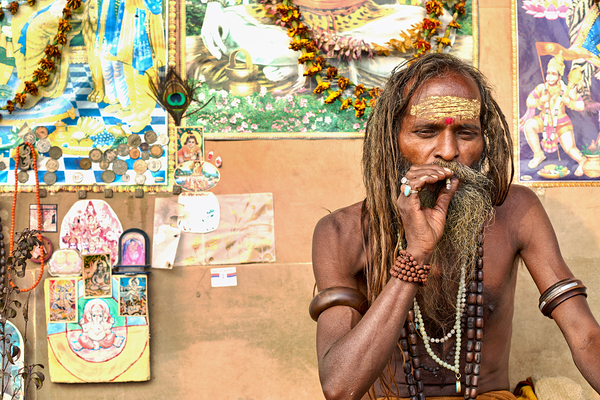 Holy man sadhu in Varanasi Uttar Pradesh sharing wisdom Digital Download