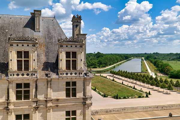 View of gardens at Chateau de Chambord in France on a sunny day Digital Download