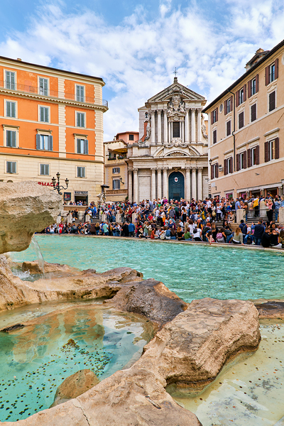 Crowd enjoys the lively atmosphere at Trevi Fountain in Rome Digital Download