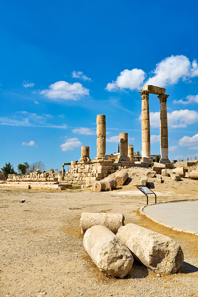 Ruins of the Citadel in Amman with pillars and cloudy sky Digital Download