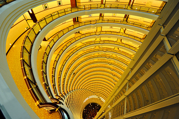 View down a multi story hotel atrium in Shanghai China Digital Download