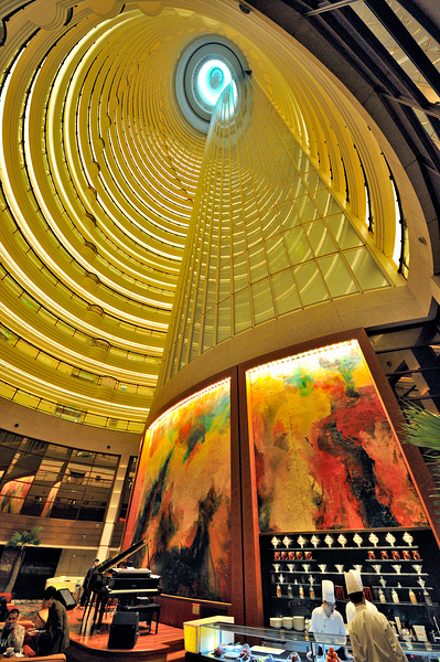 Grand hotel atrium with spiral design and sushi bar in Shanghai Digital Download