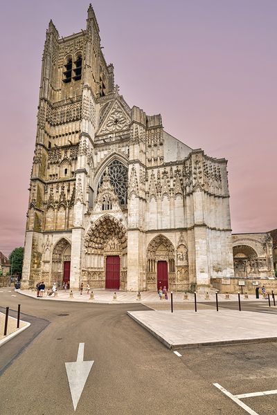 People walk near Auxerre Cathedral Saint Etienne Digital Download