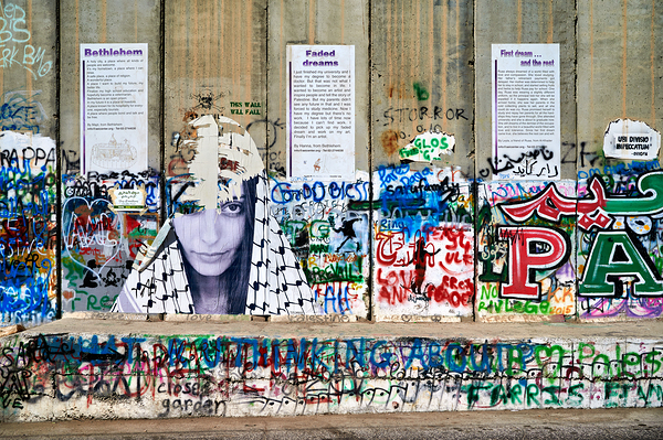 View of the separation wall in Bethlehem with graffiti and art Digital Download