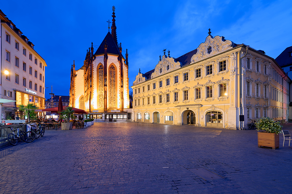 Wurzburg at dusk with Marienkapelle and Falcon House in view Digital Download