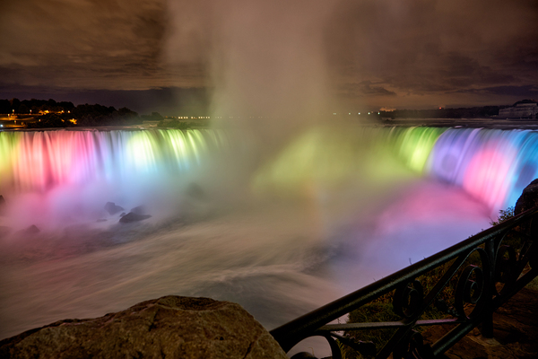 Niagara Falls illuminated at night with colorful lights. Digital Download
