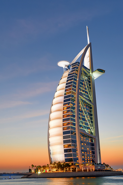 Burj Al Arab hotel at sunset in Dubai UAE with beautiful sky Digital Download