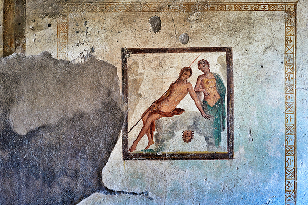Ancient mural from Pompeii shows figures in a dramatic scene Digital Download