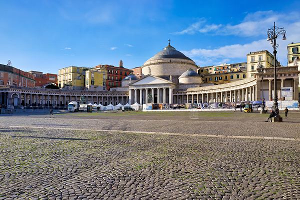 Piazza del Plebiscito in Naples shows a clear day with stone pav Digital Download