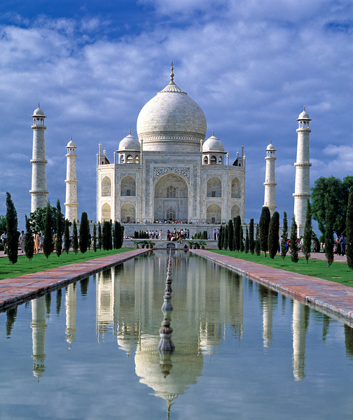 Taj Mahal stands in Agra with clear sky and reflecting pool Digital Download