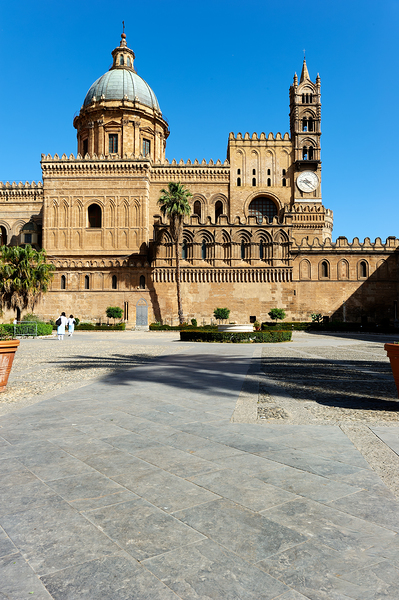 Palermo Cathedral in Sicily with clear blue sky and visitors Digital Download