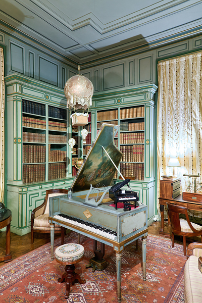 Chateau de Cheverny interior with piano and bookshelves Digital Download