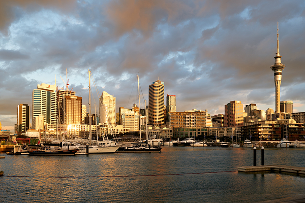 Auckland skyline at sunset from Viaduct Harbour Digital Download