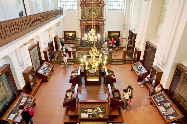 People explore a grand museum or synagogue with historical exhib Digital Download