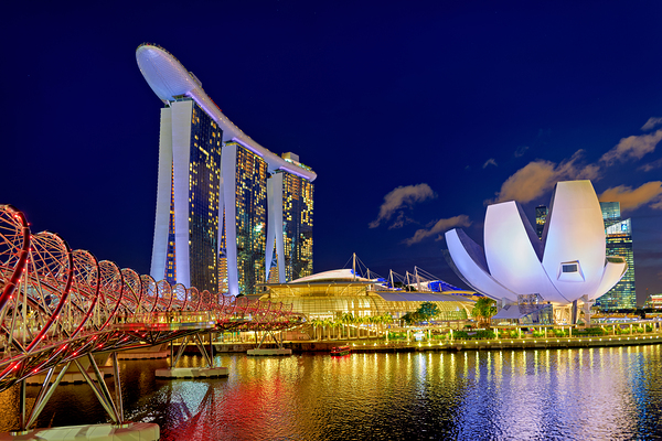 Sunset at marina bay sands artscience museum and helix bridge Digital Download