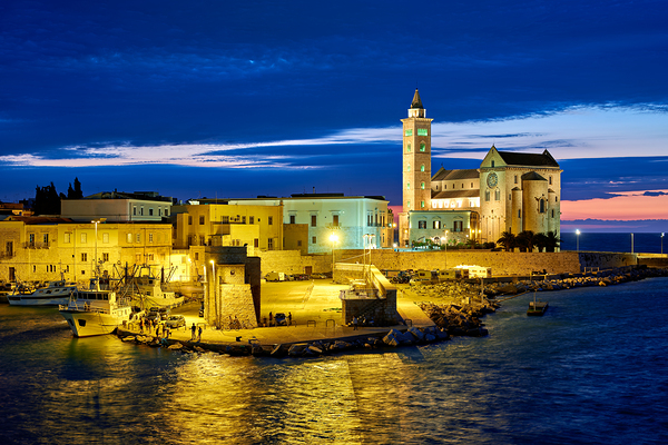 Apulia Puglia Italy. Trani. Basilica Cattedrale Beata Maria Vergine Assunta dedicated to Saint Nicholas at dusk Digital Download