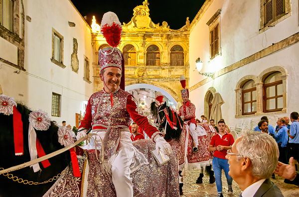 Apulia Puglia Italy. Ostuni. Festival of Saint Orontius. The cavalcata a procession of horses in the streets of the town Digital Download