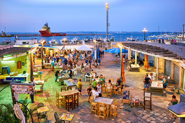 Salento. Apulia Puglia Italy. Gallipoli. Fish restaurants at the harbour Digital Download