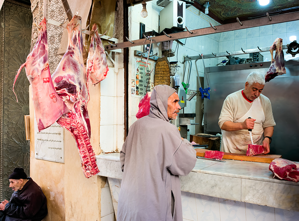 Morocco Fez. The butcher in the old souk in the Medina Digital Download