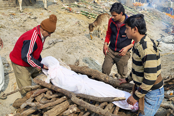 India. Varanasi Benares Uttar Pradesh. The sacred rite of hindu cremations by the river Ganges Digital Download