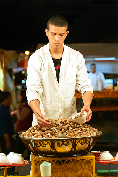 Morocco Marrakesh. Snails for dinner in the street Restaurants in Djema el Fna square Digital Download