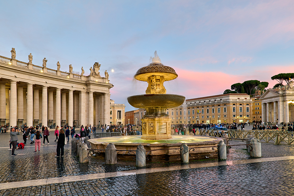 Rome Lazio Italy. Saint Peters Square at dusk. The fountain by Bernini Digital Download