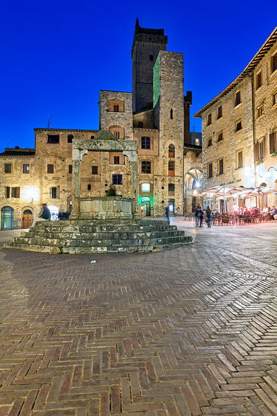 San Gimignano. Tuscany. Italy. Piazza della Cisterna at sunset Digital Download