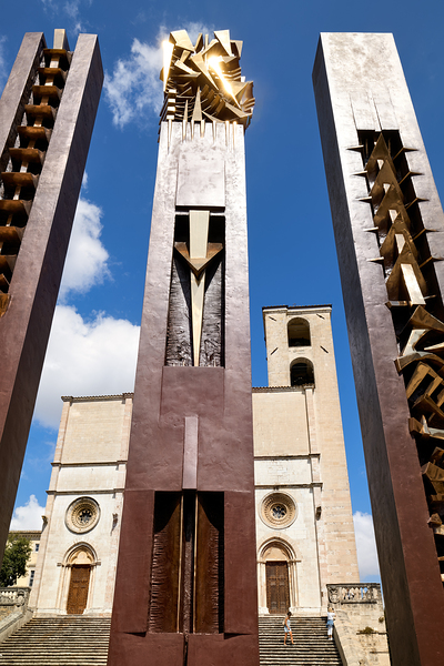 Todi Umbria Italy. Concattedrale della Santissima Annunziata. Cathedral. Piazza del Popolo. The statue Quattro Stele by Arnaldo Pomodoro Digital Download