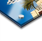 Beautiful white church blue dome palm tree clear sky. Acrylic print