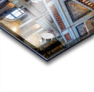 Ornate museum hall with statues grand staircase and visitor. Acrylic print