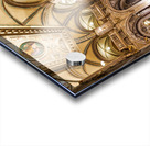 Ornate grand staircase with green carpet and classical statues. Acrylic print