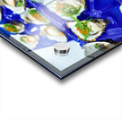 Fresh oysters with garnishes in blue trays. Acrylic print