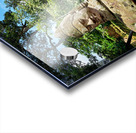 Ancient stone statues line path to Angkor Thom gate. Acrylic print