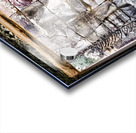 Ancient stone face carving framed in temple window. Acrylic print