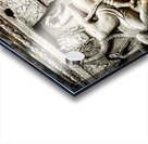 Ancient stone carvings of dancing Apsaras on a temple wall. Acrylic print